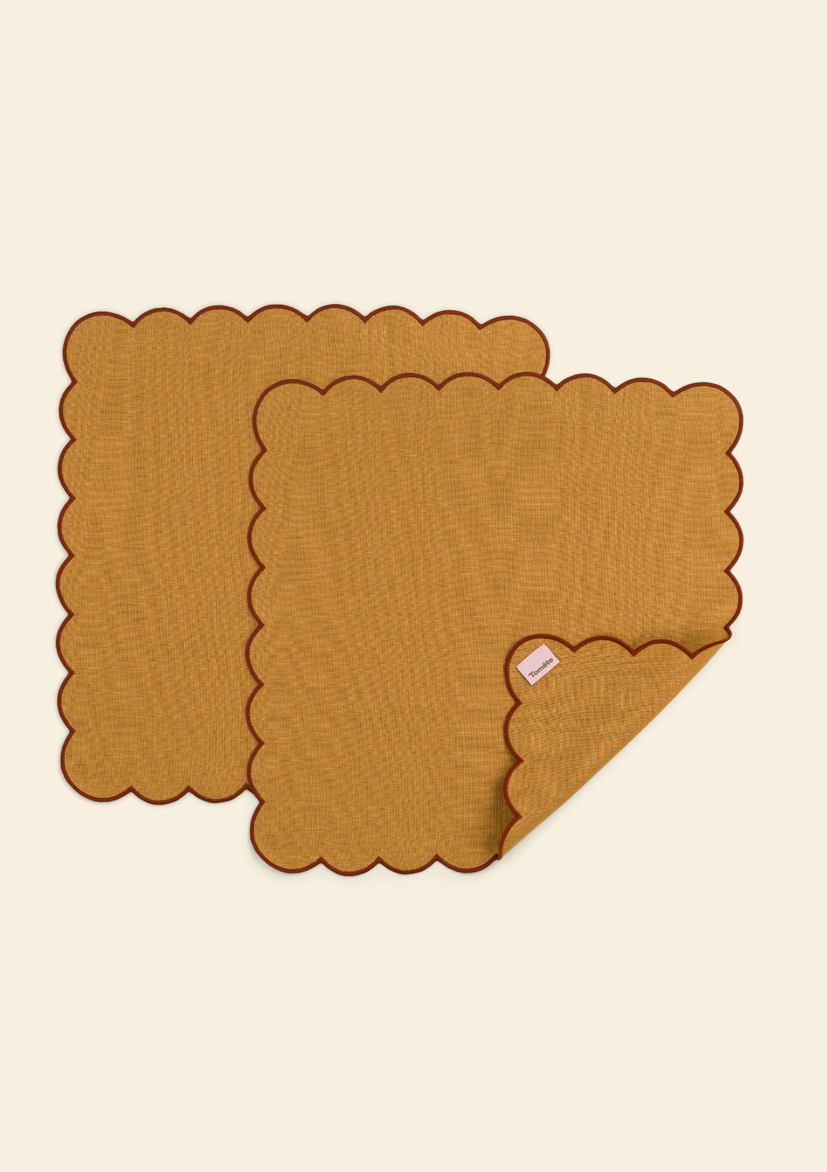 Les serviettes de table festonnées en lin Ocre jaune & Tomette (lot de 2)