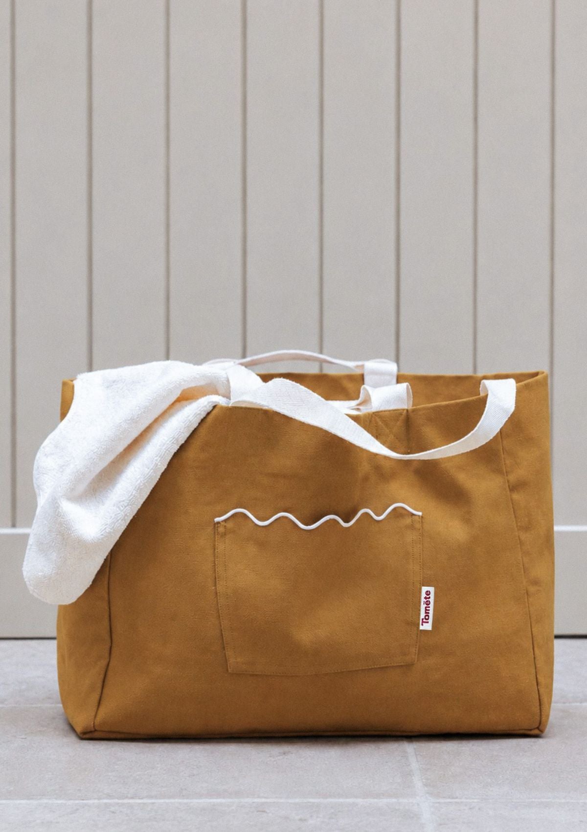 Le cabas Ondes Ocre jaune & Blanc