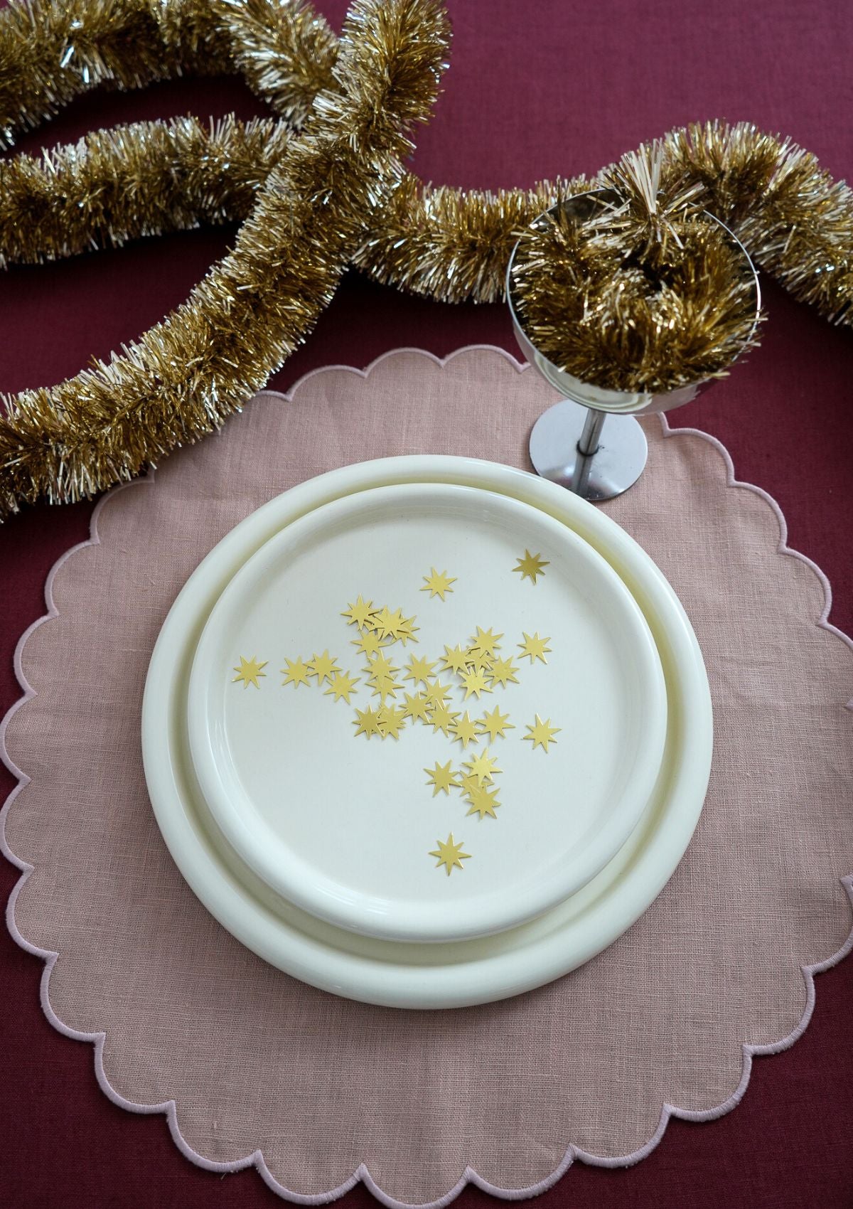 Les sets de table ronds festonnés en lin Rose poudré (lot de 2)