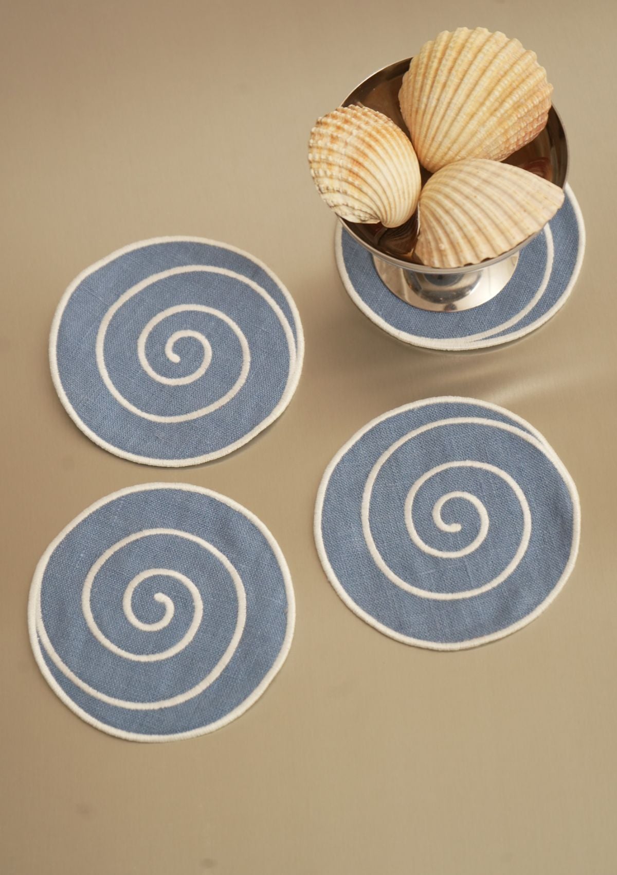 Volute Linen Powder Blue & White Coasters (Set of 4)