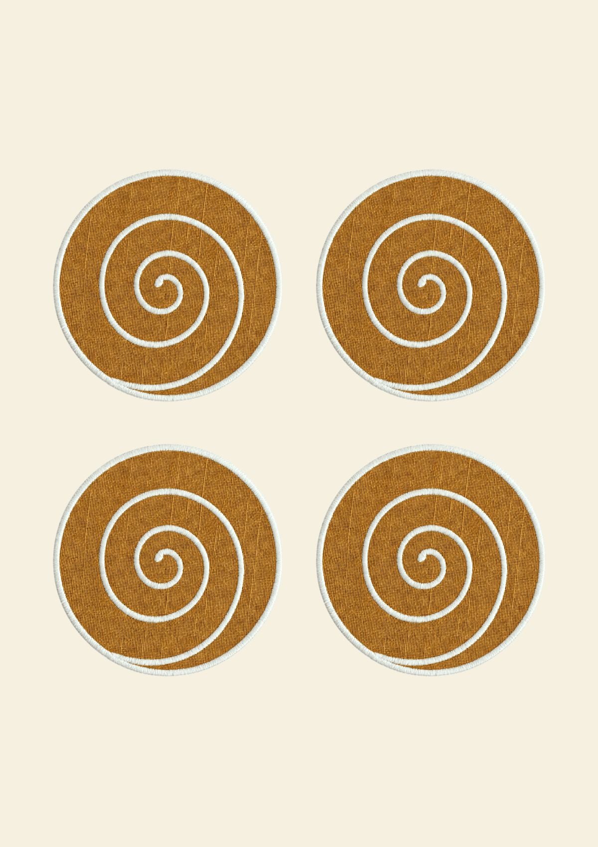 Volute linen coasters in Ocher Yellow & White (set of 4)