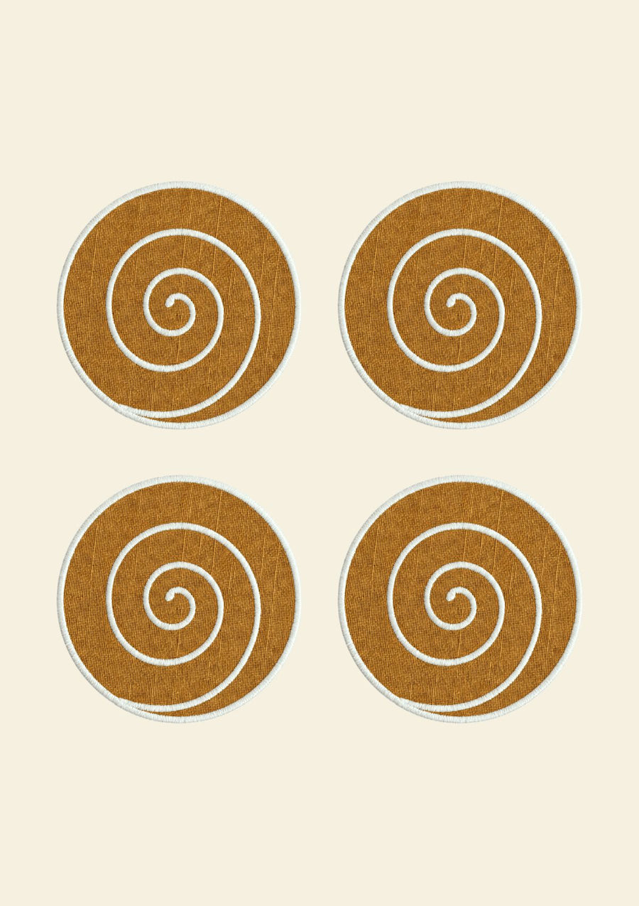Volute linen coasters in Ocher Yellow & White (set of 4)