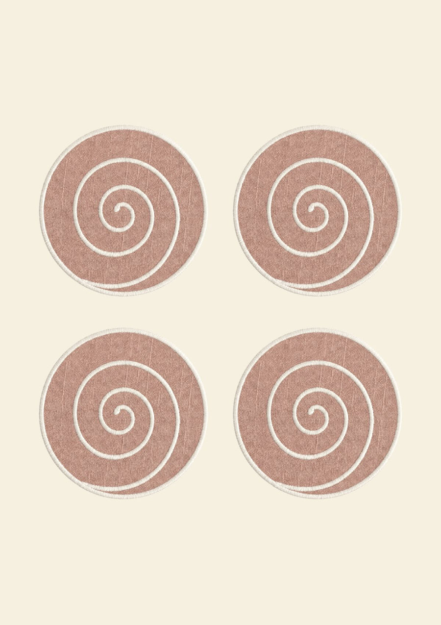 Volute Powder Pink & White linen coasters (set of 4)