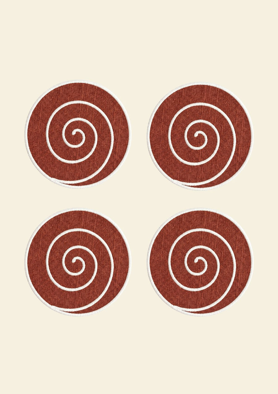 Volute Linen Coasters in Tomette & White (set of 4)