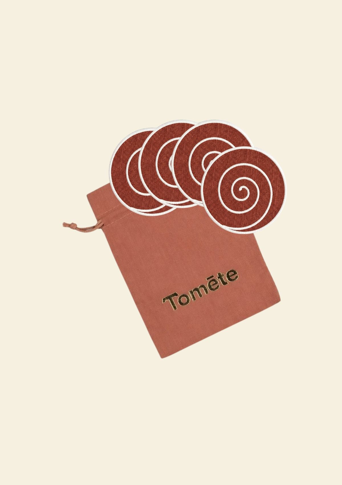 Volute Linen Coasters in Tomette & White (set of 4)