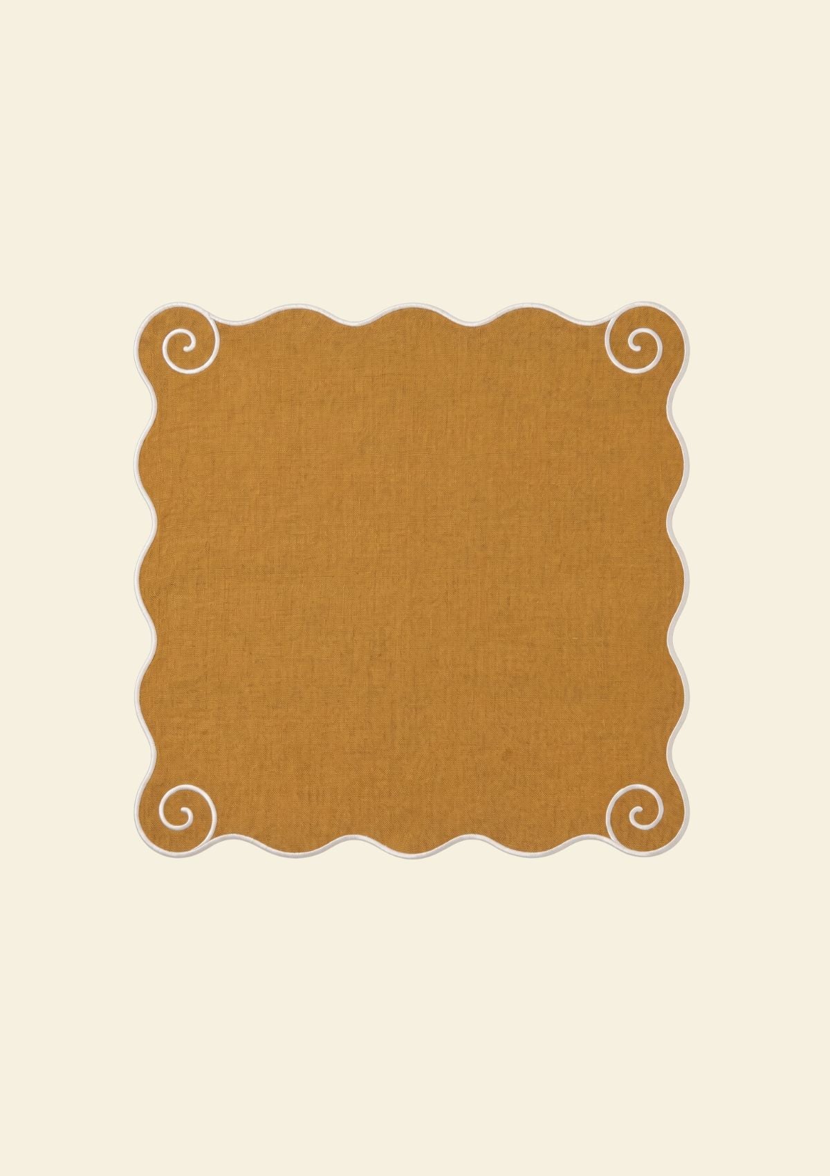 Volute Ochre yellow & White linen napkin
