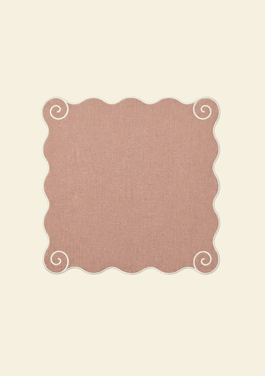 La serviette de table Volute en lin Rose poudré & Blanc