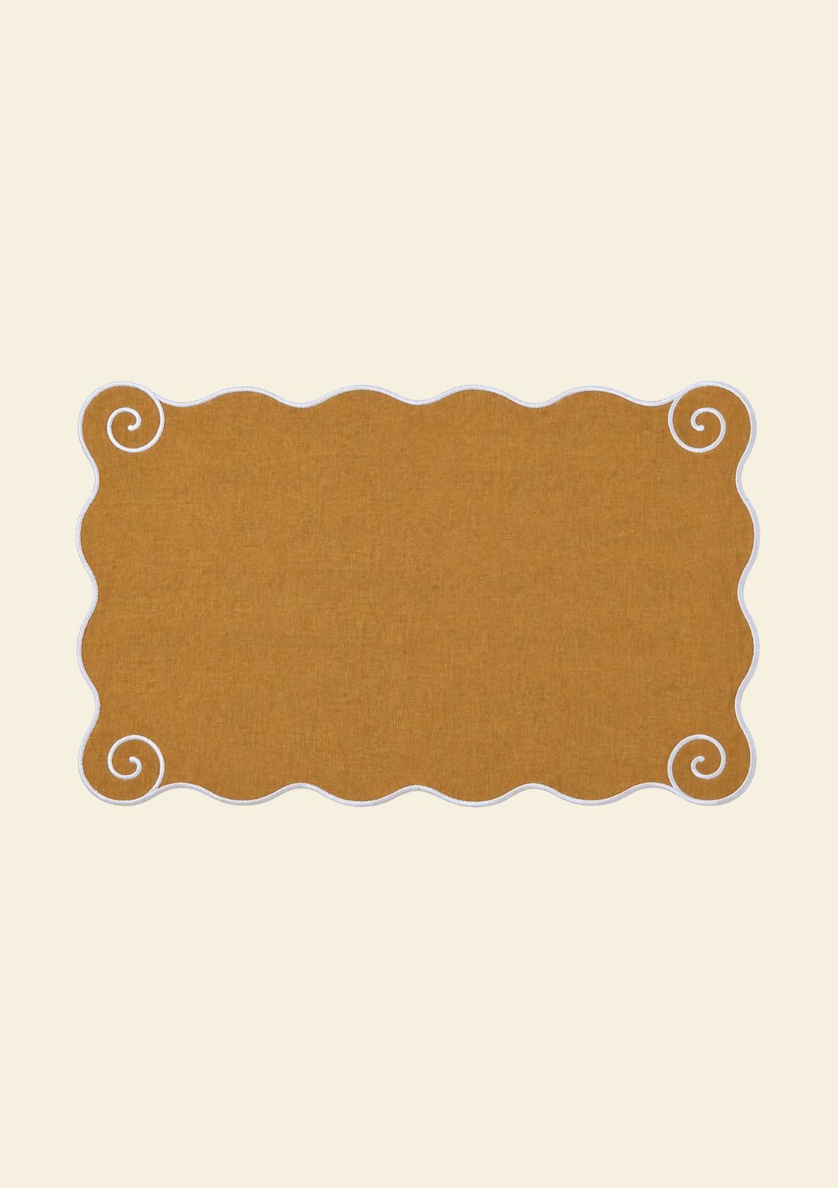 The Volute Placemat in Ochre Yellow & White Linen