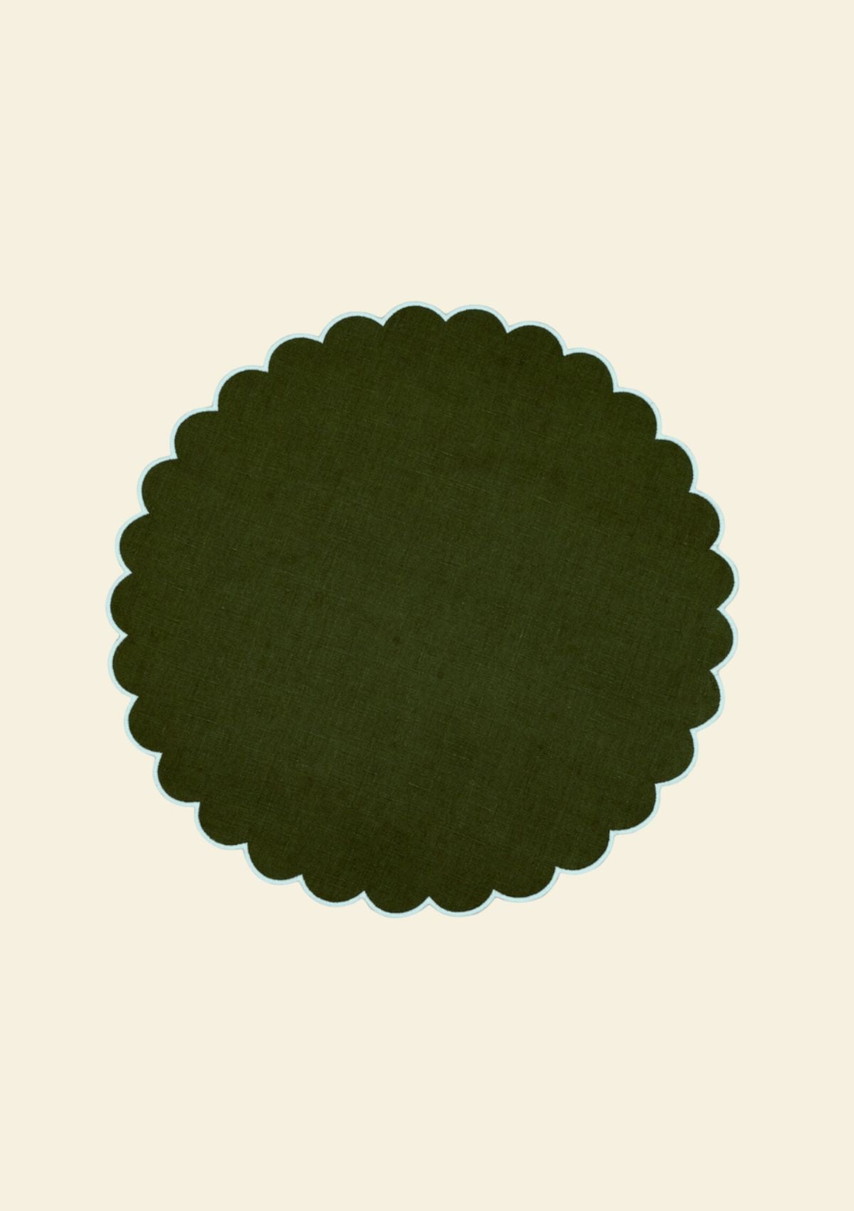 Le set de table rond Festons en lin Vert forêt & Blanc