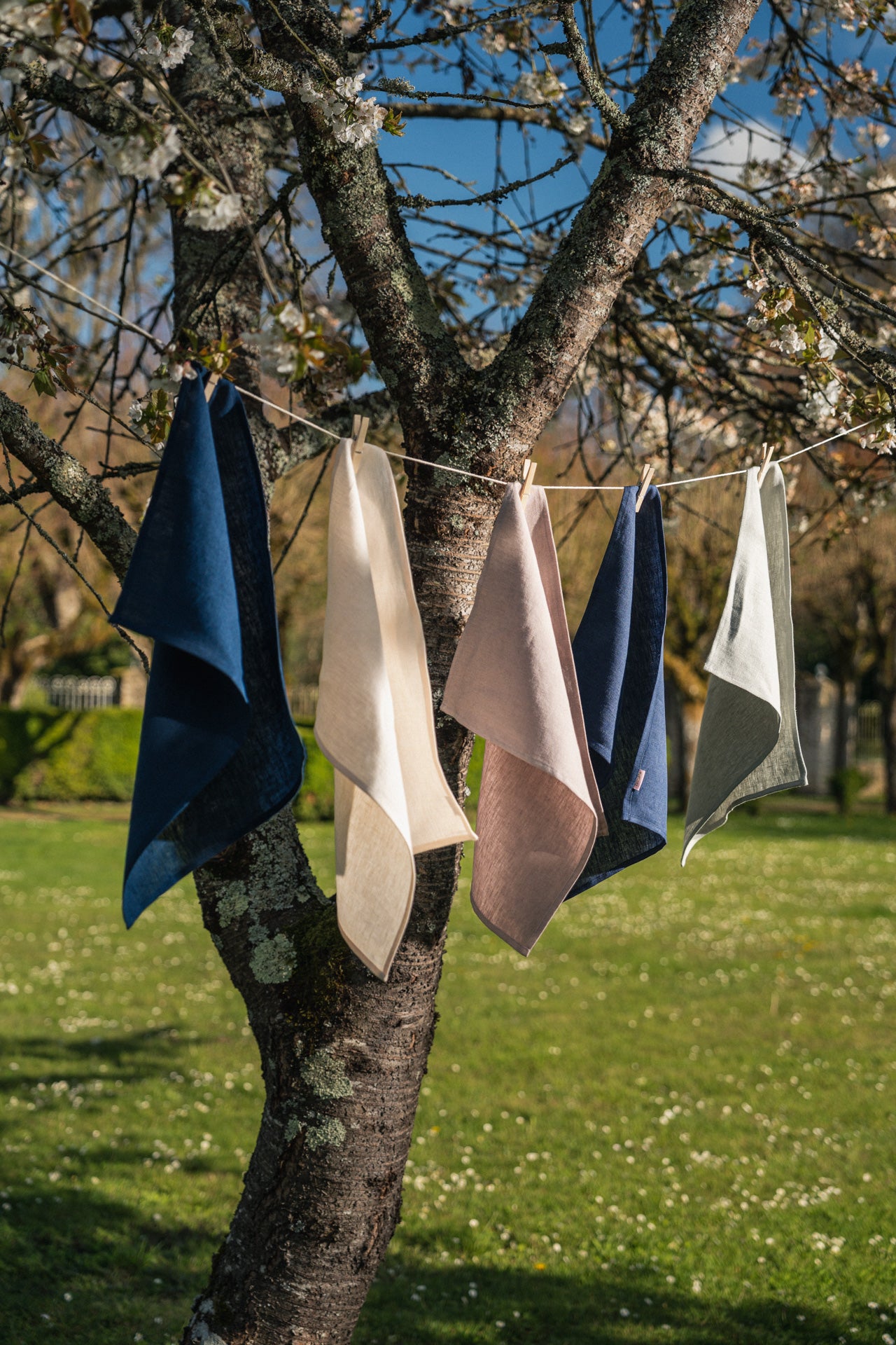 Mineral blue linen tea towel