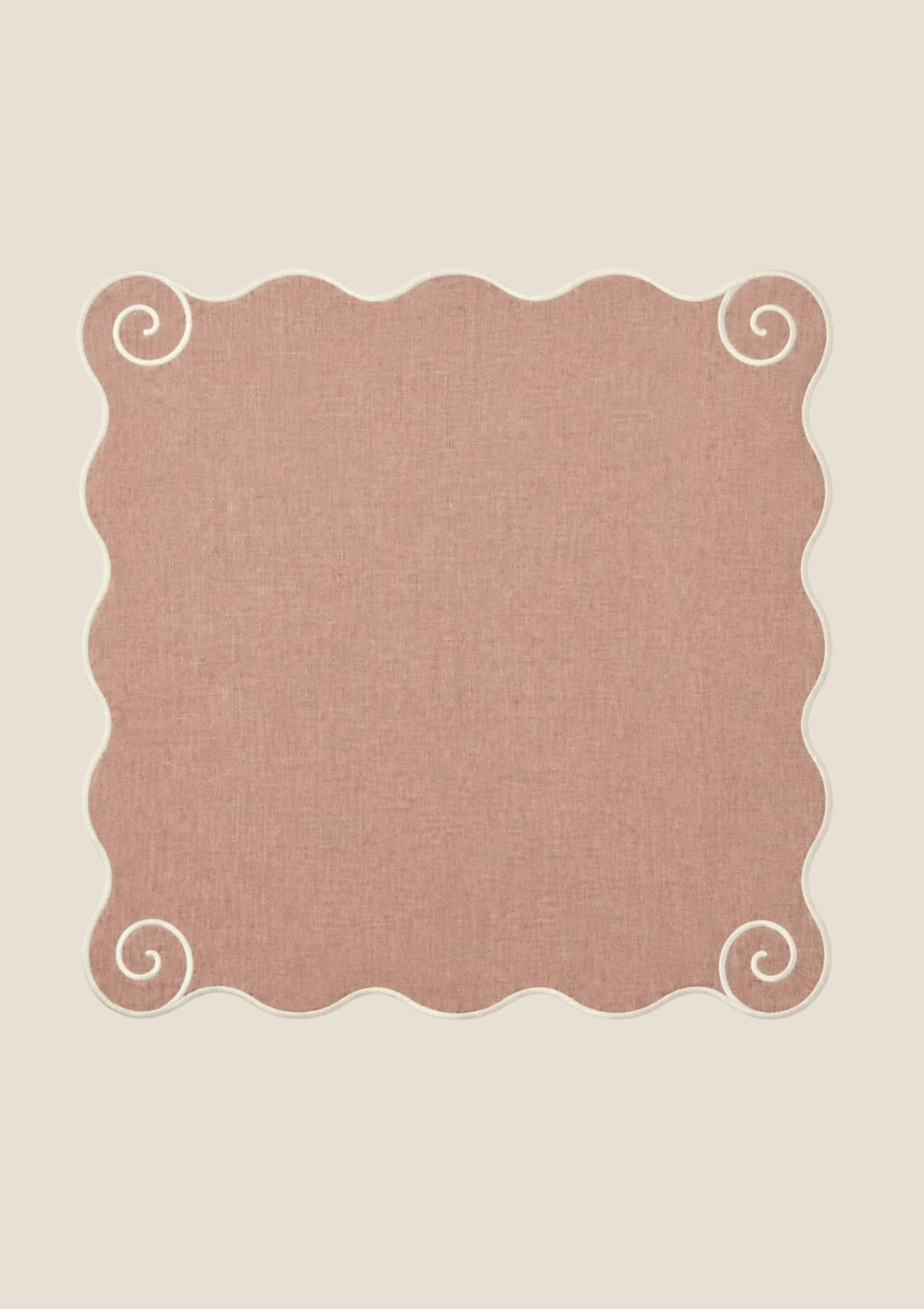 La serviette de table Volute en lin Rose poudré & Blanc