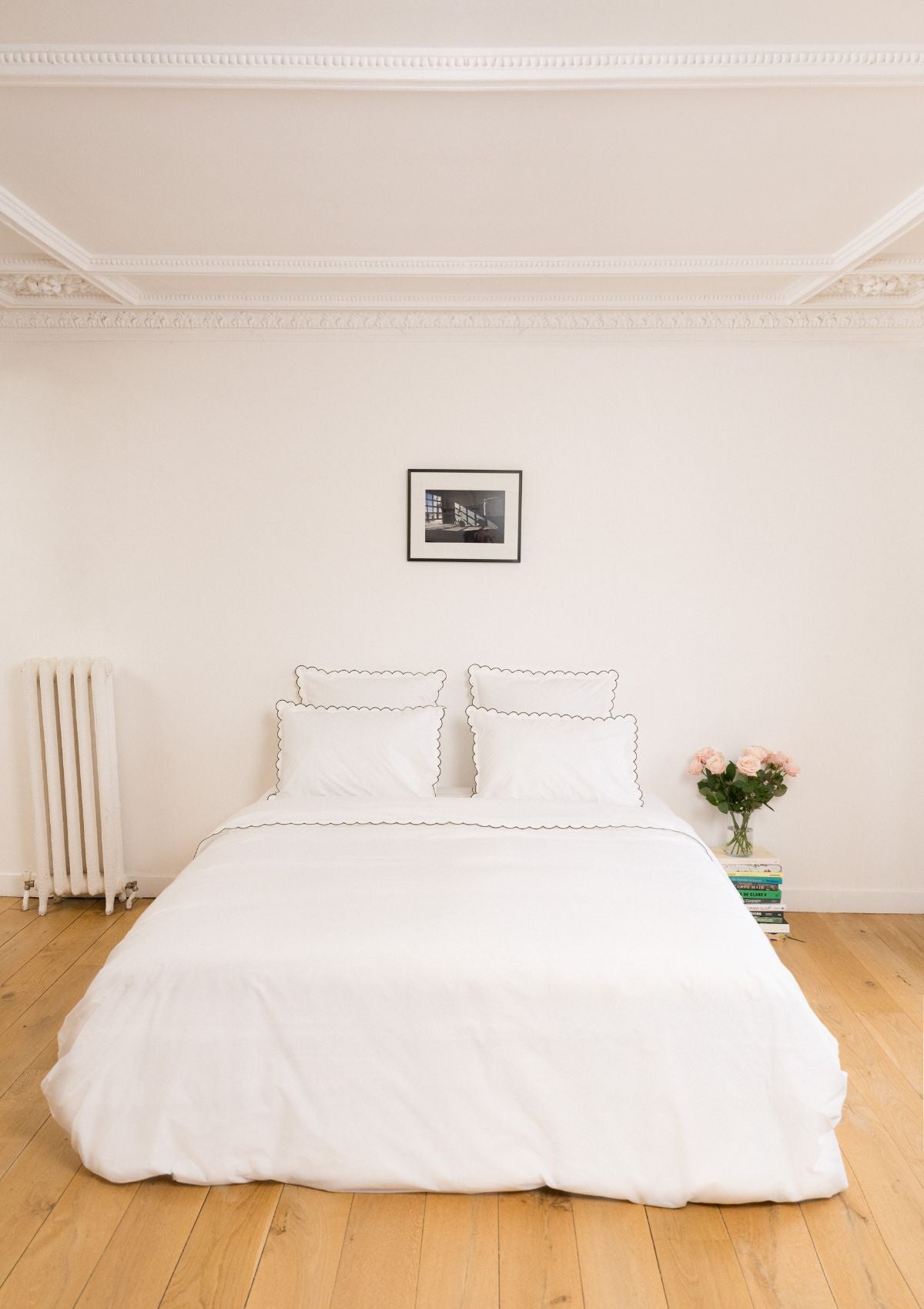 La housse de couette festonnée en percale de coton blanc & vert forêt