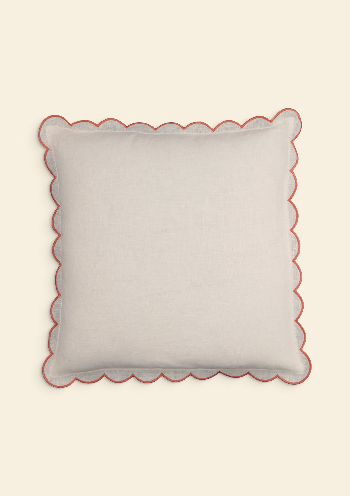 Square scalloped linen cushion White & Powder pink