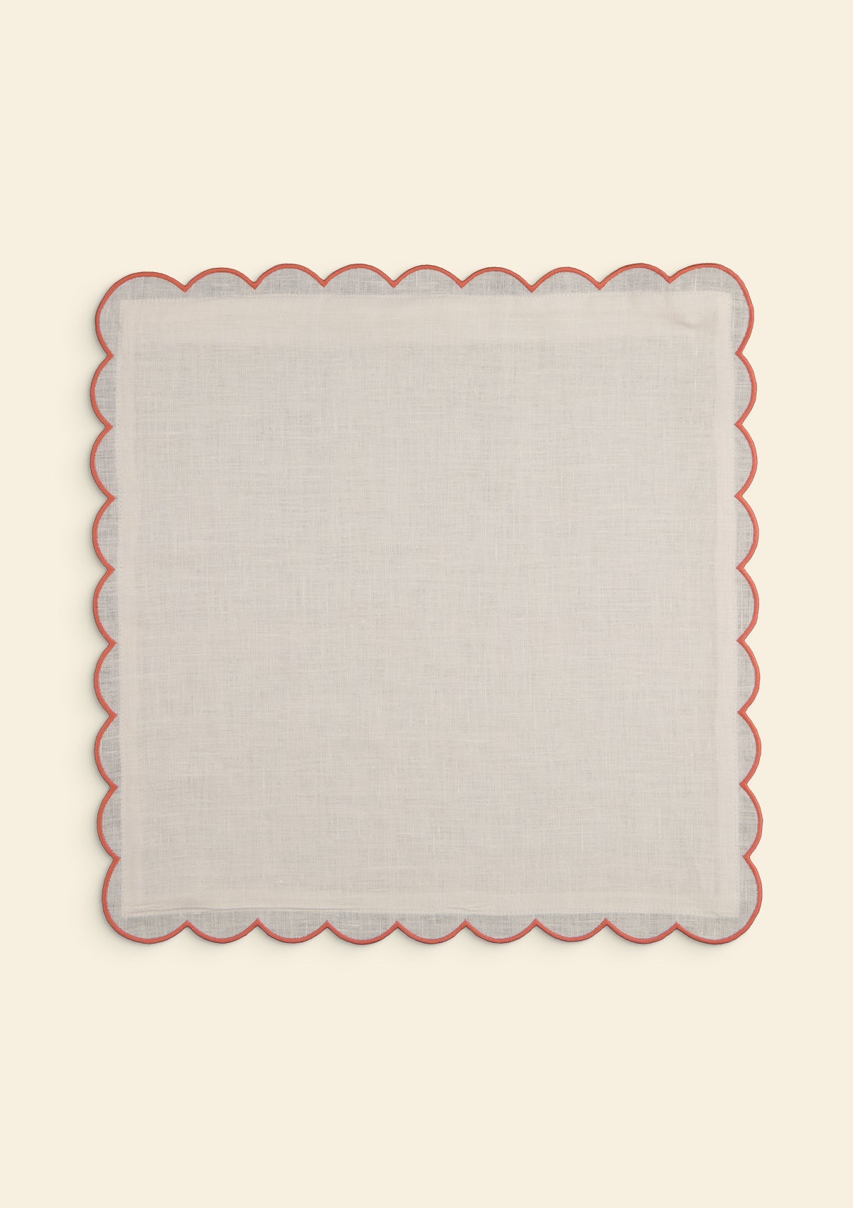 Le coussin carré en lin festonné Blanc & Rose poudré