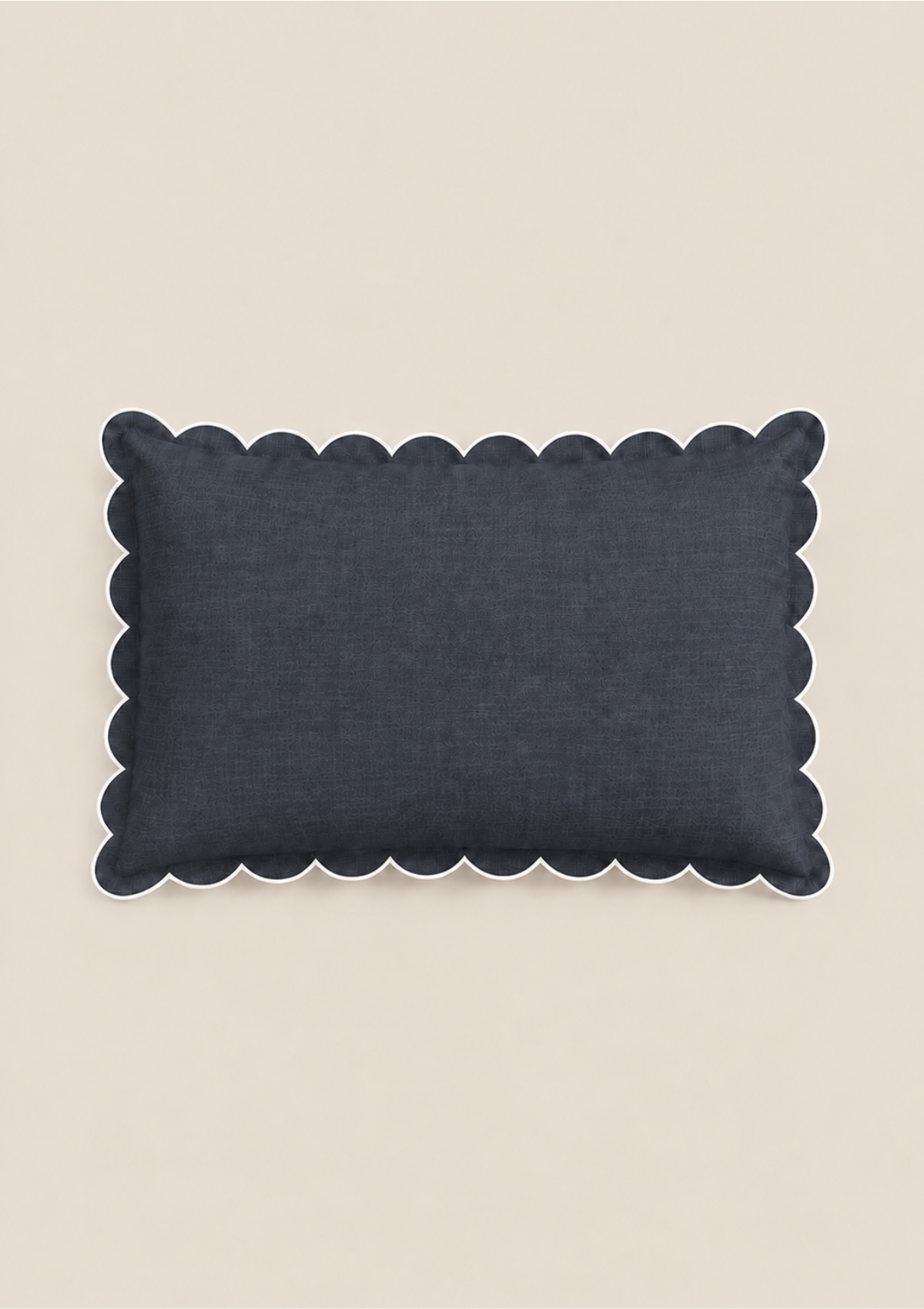 Rectangular scalloped linen cushion Slate blue & White