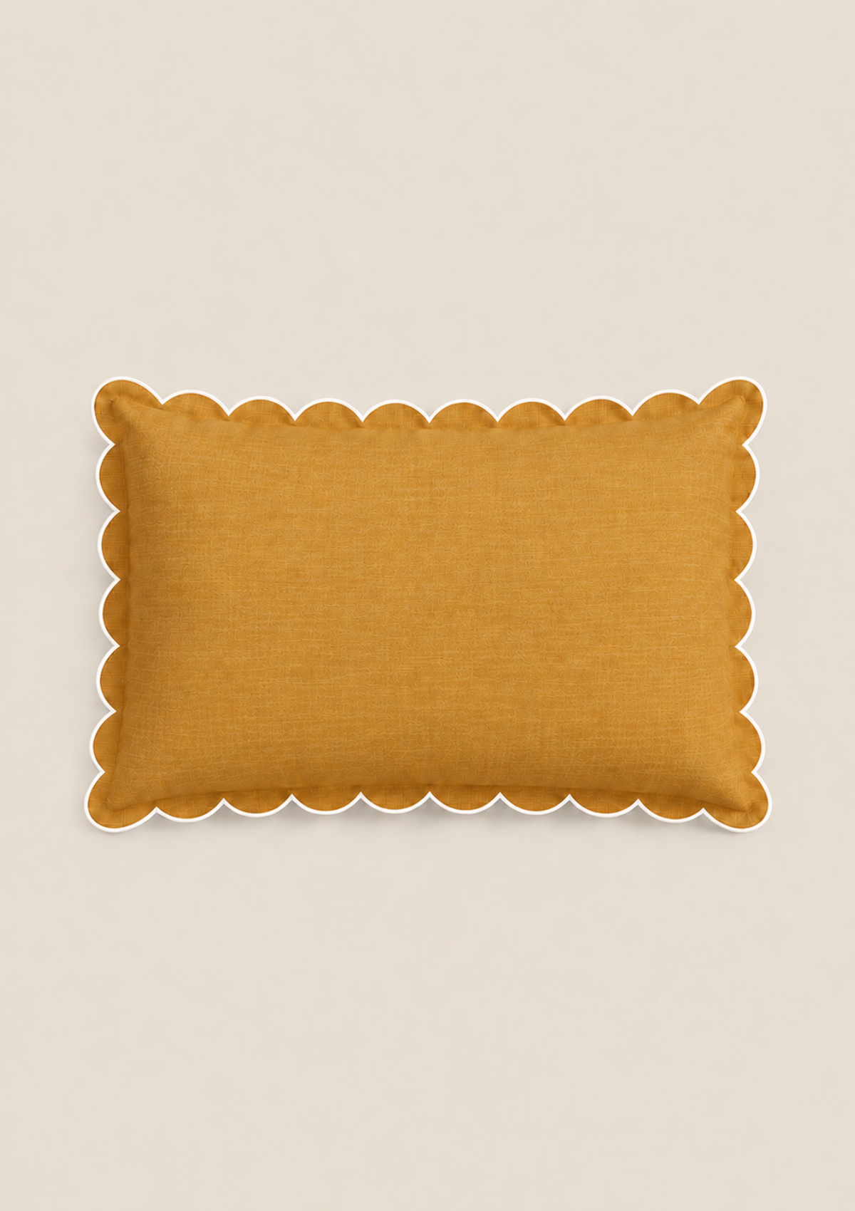 The rectangular scalloped linen cushion Yellow Ocher & White