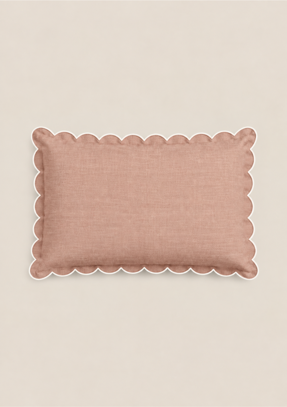 Rectangular scalloped linen cushion Powder pink & White
