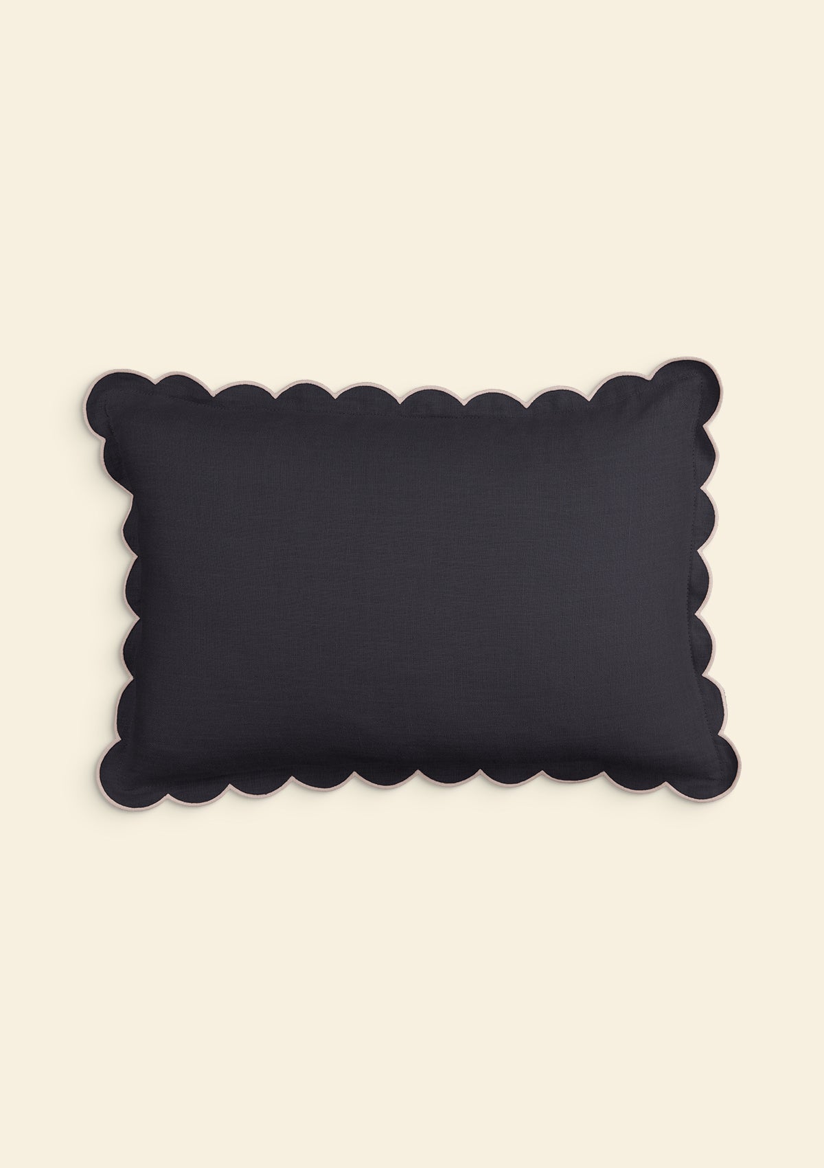 Rectangular scalloped linen cushion Slate blue & White