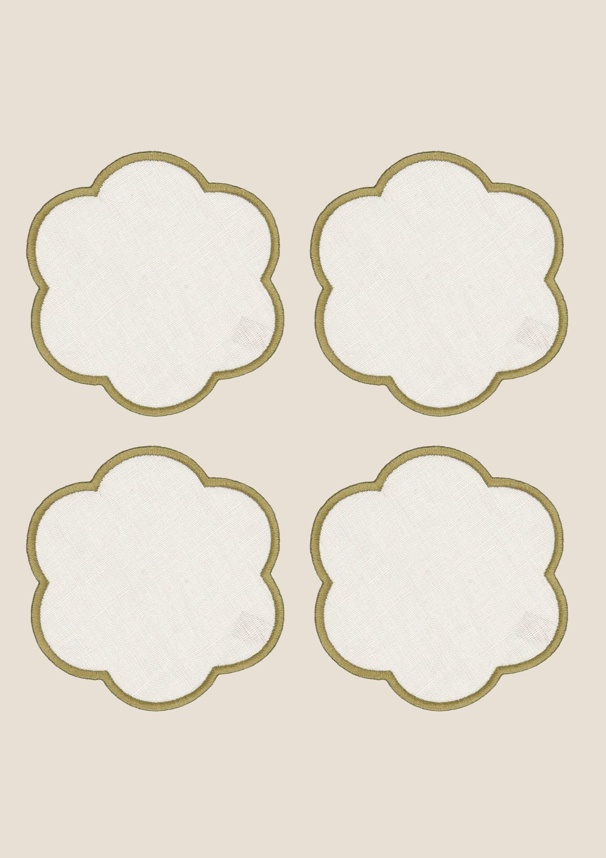 Jars x Tomète - Dessous de verre festonnés en lin Ivoire & Vert olive (lot de 4)