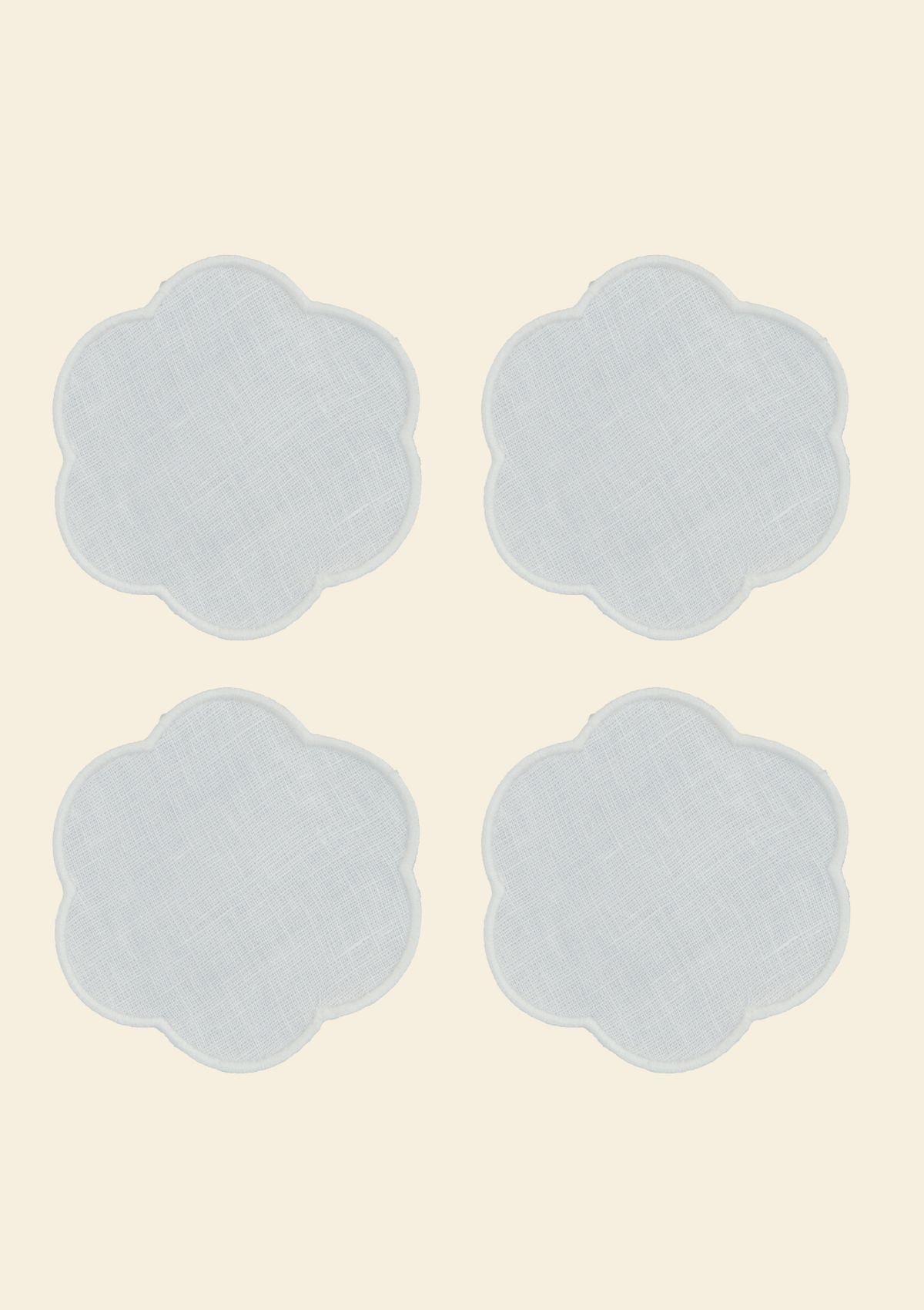 White scalloped linen coasters (set of 4)