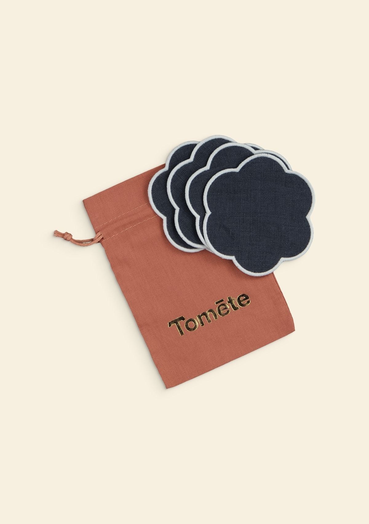 Slate blue & white scalloped linen coasters (set of 4)