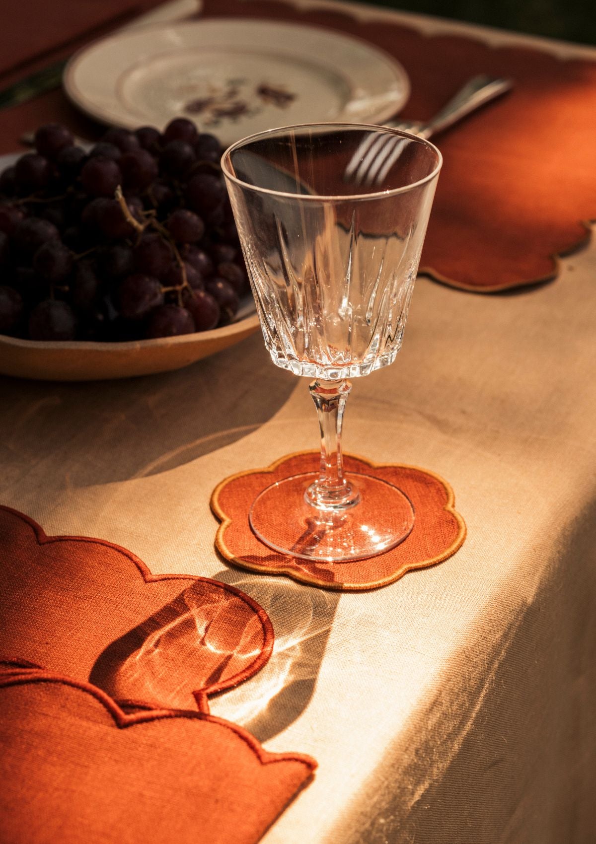 Red ocher & yellow ocher scalloped linen coasters (set of 4)