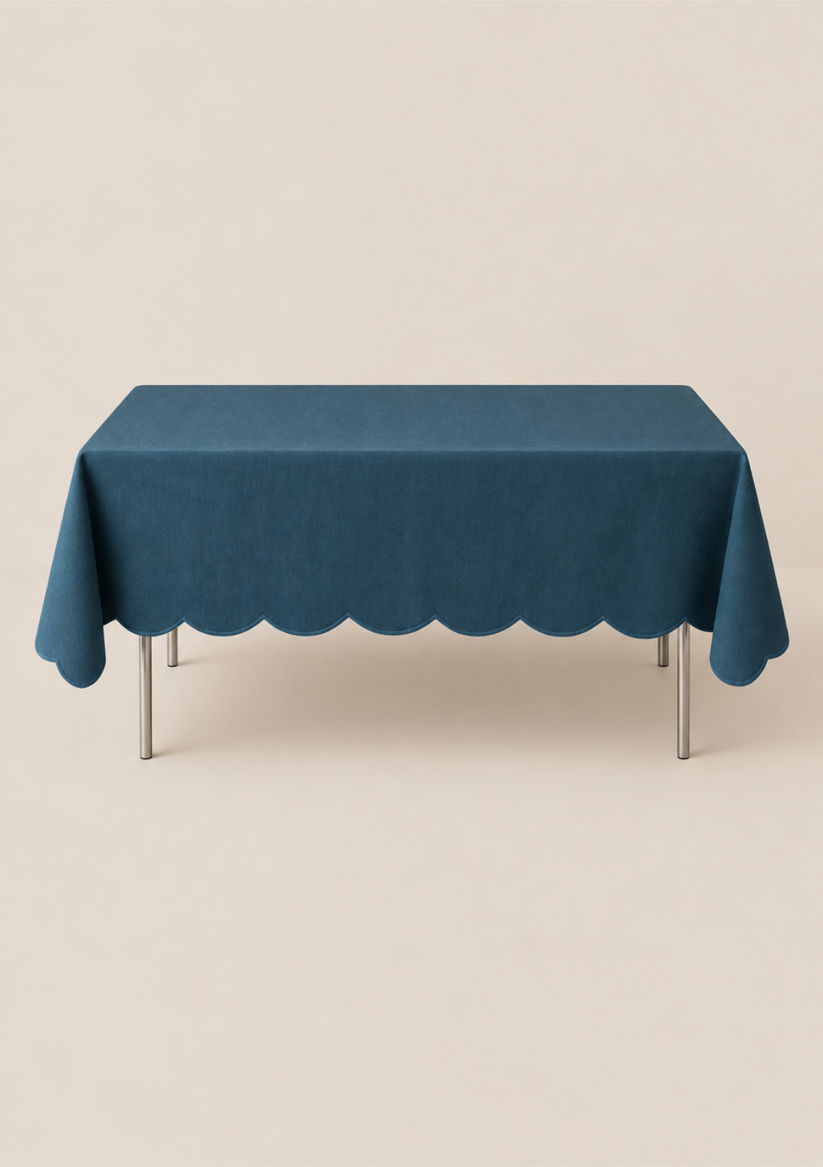 PREORDER - The Peacock Blue Scalloped Linen Tablecloth