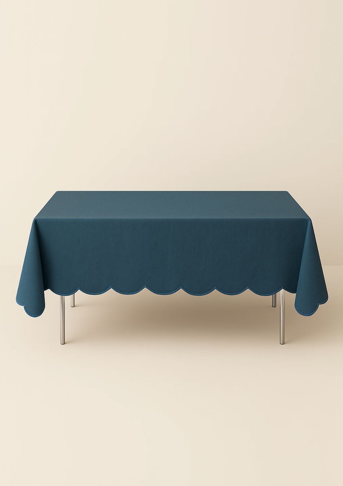 The Peacock Blue Scalloped Linen Tablecloth