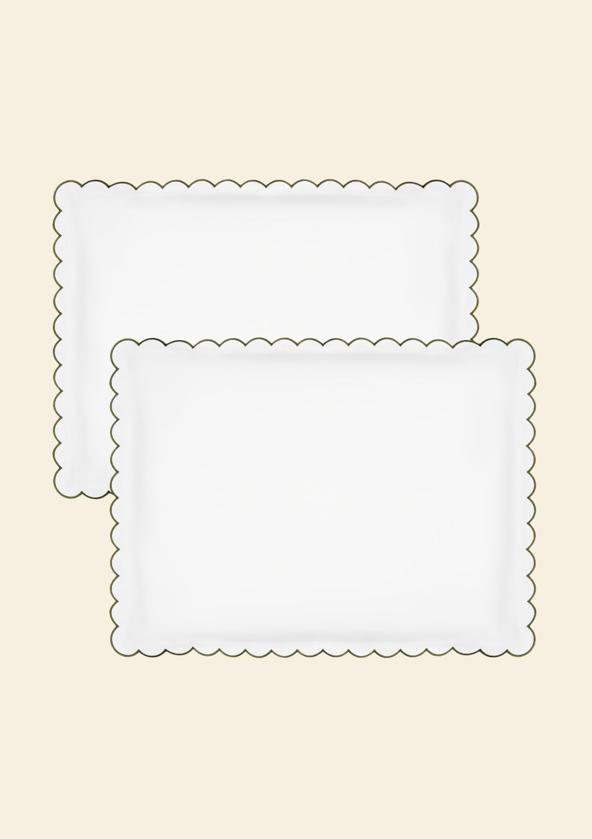 Les taies d'oreiller festonnées en percale de coton blanc & vert forêt (lot de 2)