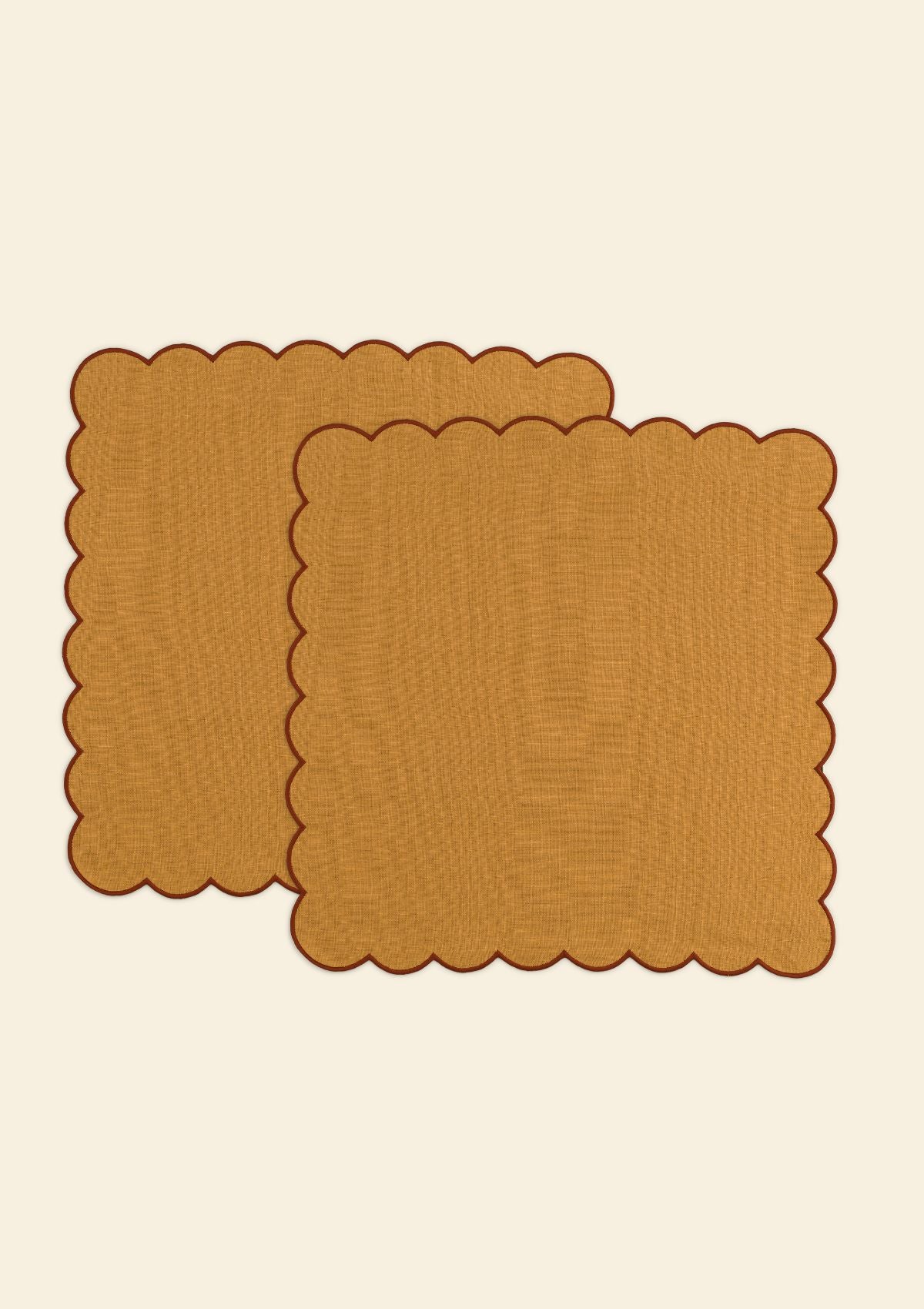 Yellow ocher & red ocher scalloped linen napkins (set of 2)