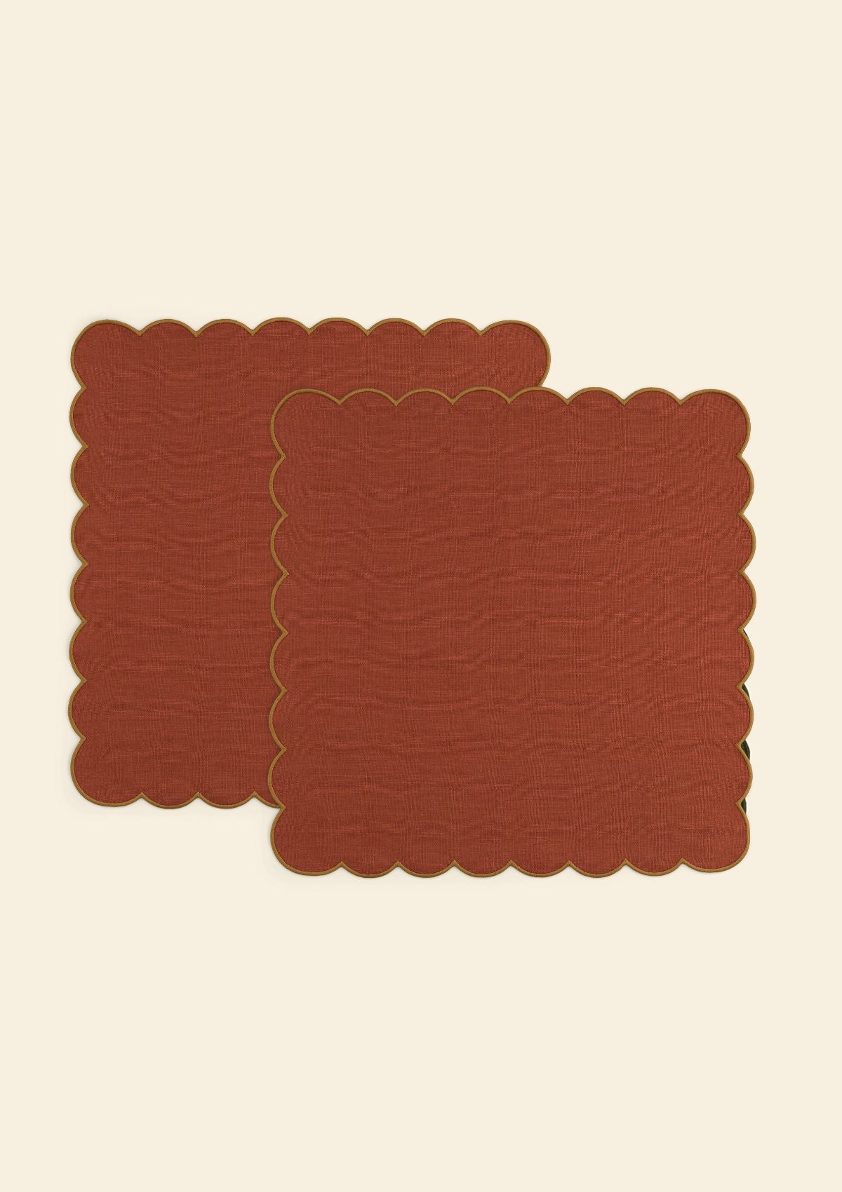 Les serviettes de table festonnées en lin Tomette & Ocre jaune (lot de 2)