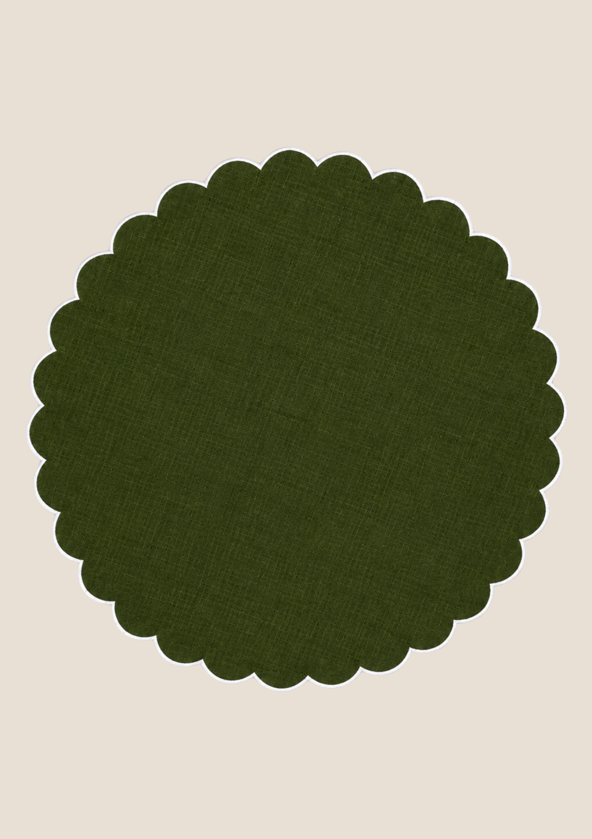 Le set de table rond Festons en lin Vert forêt & Blanc