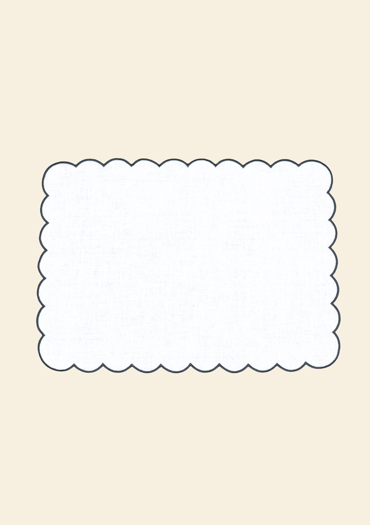 Les sets de table rectangulaires festonnés en lin Blanc & Bleu ardoise (lot de 2)