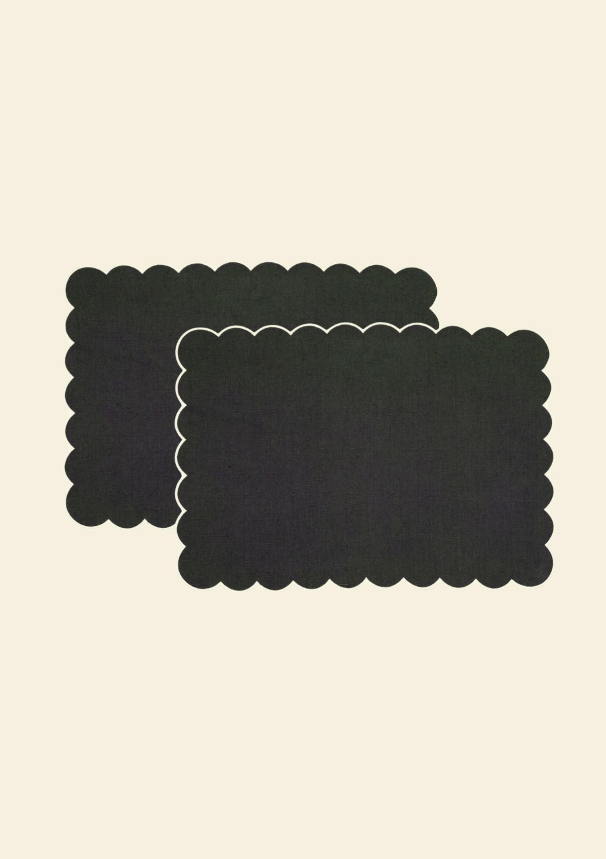 Slate blue & white scalloped rectangular linen placemats (set of 2)