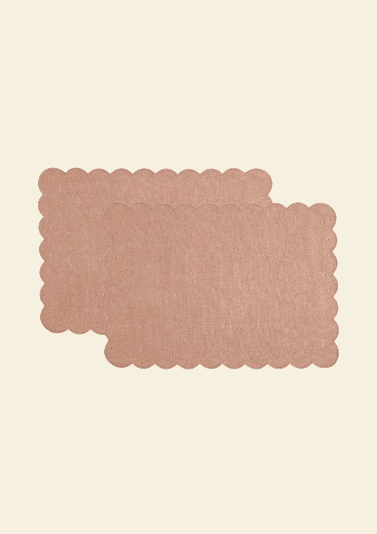 Les sets de table rectangulaires festonnés en lin Rose poudré (lot de 2)
