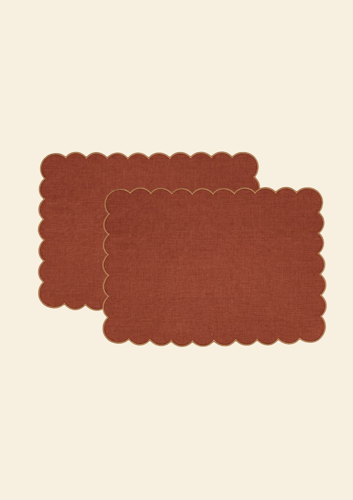 Les sets de table rectangulaires festonnés en lin Tomette & Ocre jaune (lot de 2)