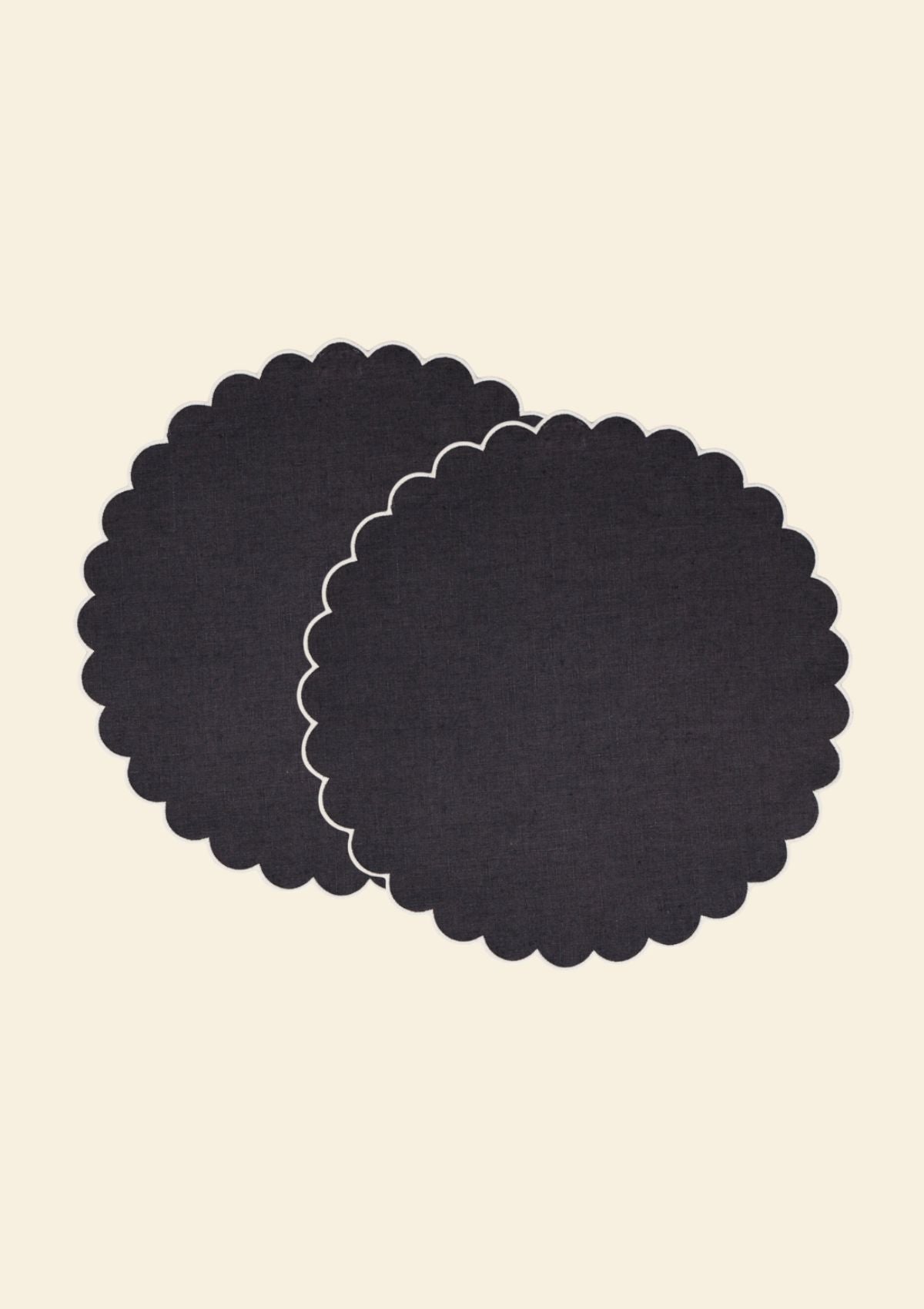 Slate blue scalloped round linen placemats (set of 2)