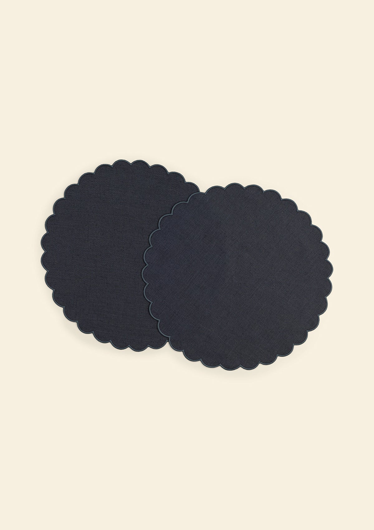 Slate blue scalloped round linen placemats (set of 2)