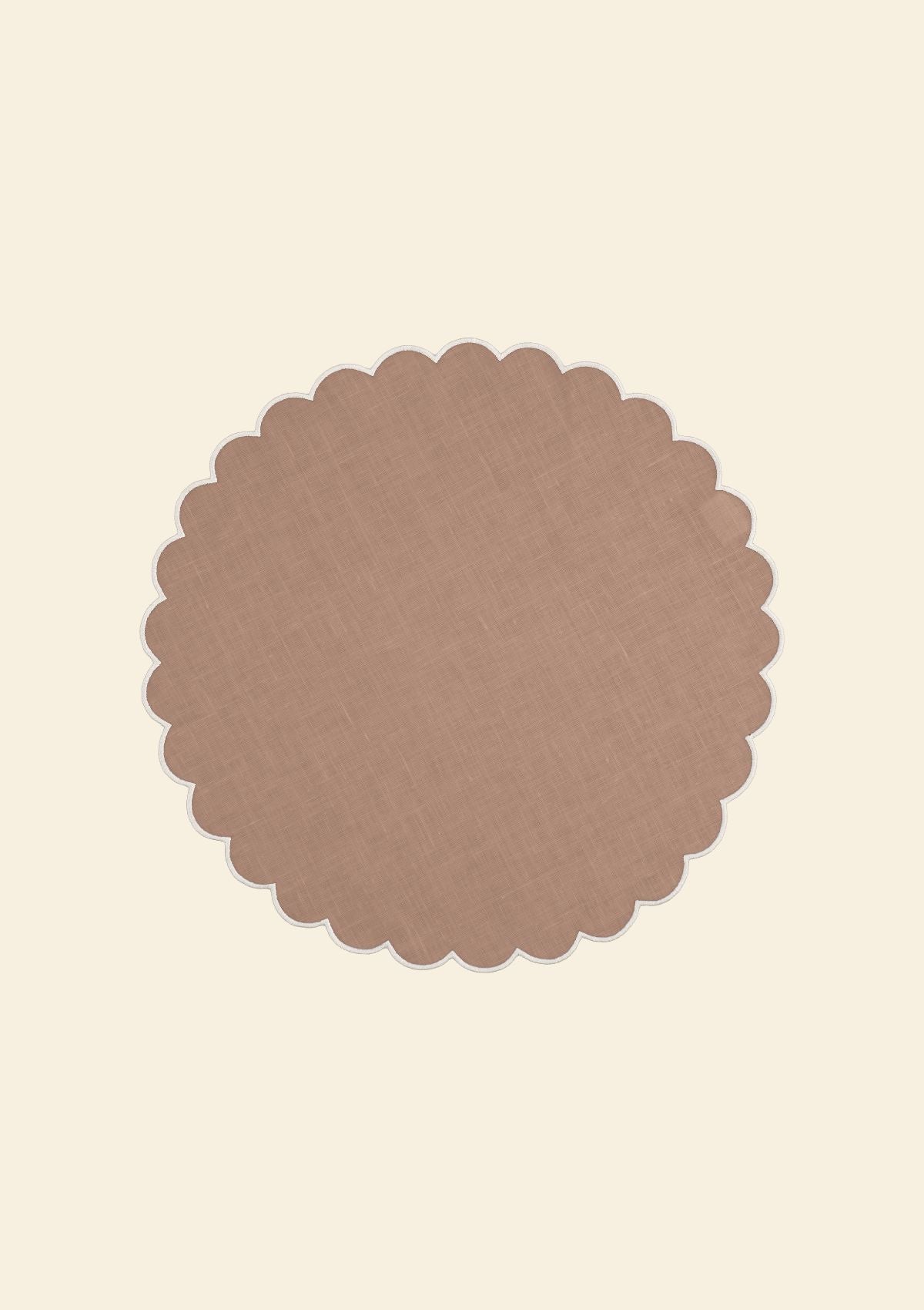Scalloped round placemats in Powder pink & White linen