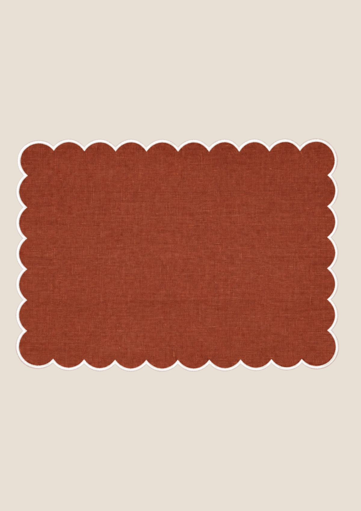 Le set de table rectangulaire Festons en lin Tomette & Blanc