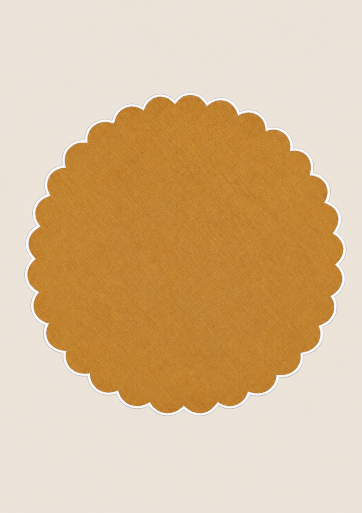 Le set de table rond Festons en lin Ocre jaune & Blanc