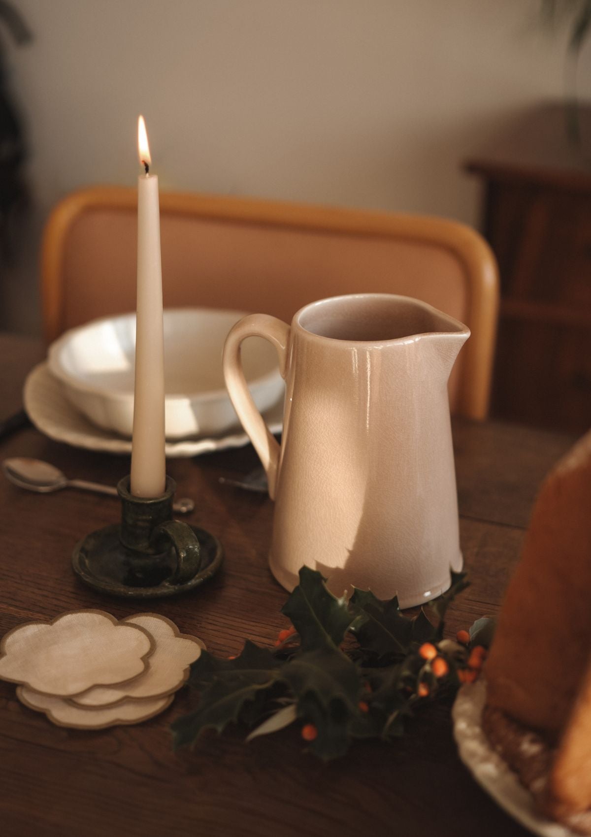 Jars x Tomète - pink pitcher and ivory & green coaster set