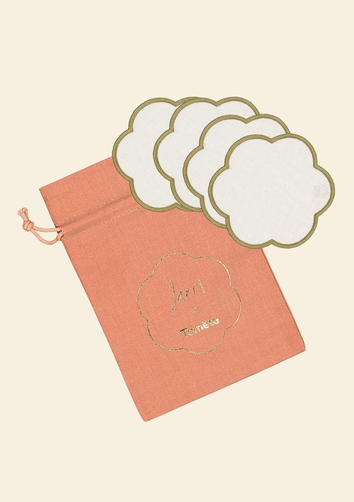 Jars x Tomète - coffret pichet rose et dessous de verre ivoire & vert