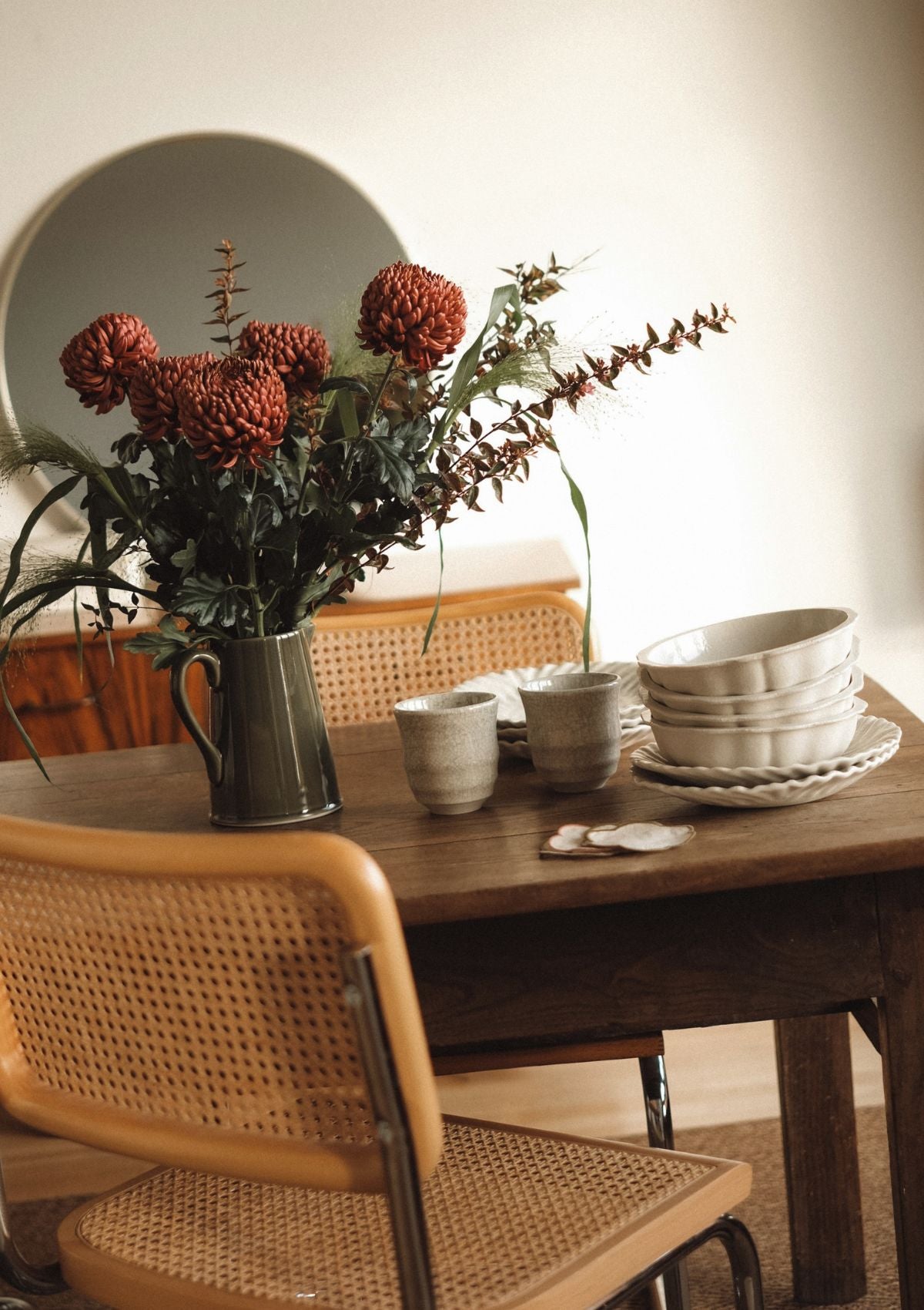 Jars x Tomète - green pitcher and ivory & pink coaster set