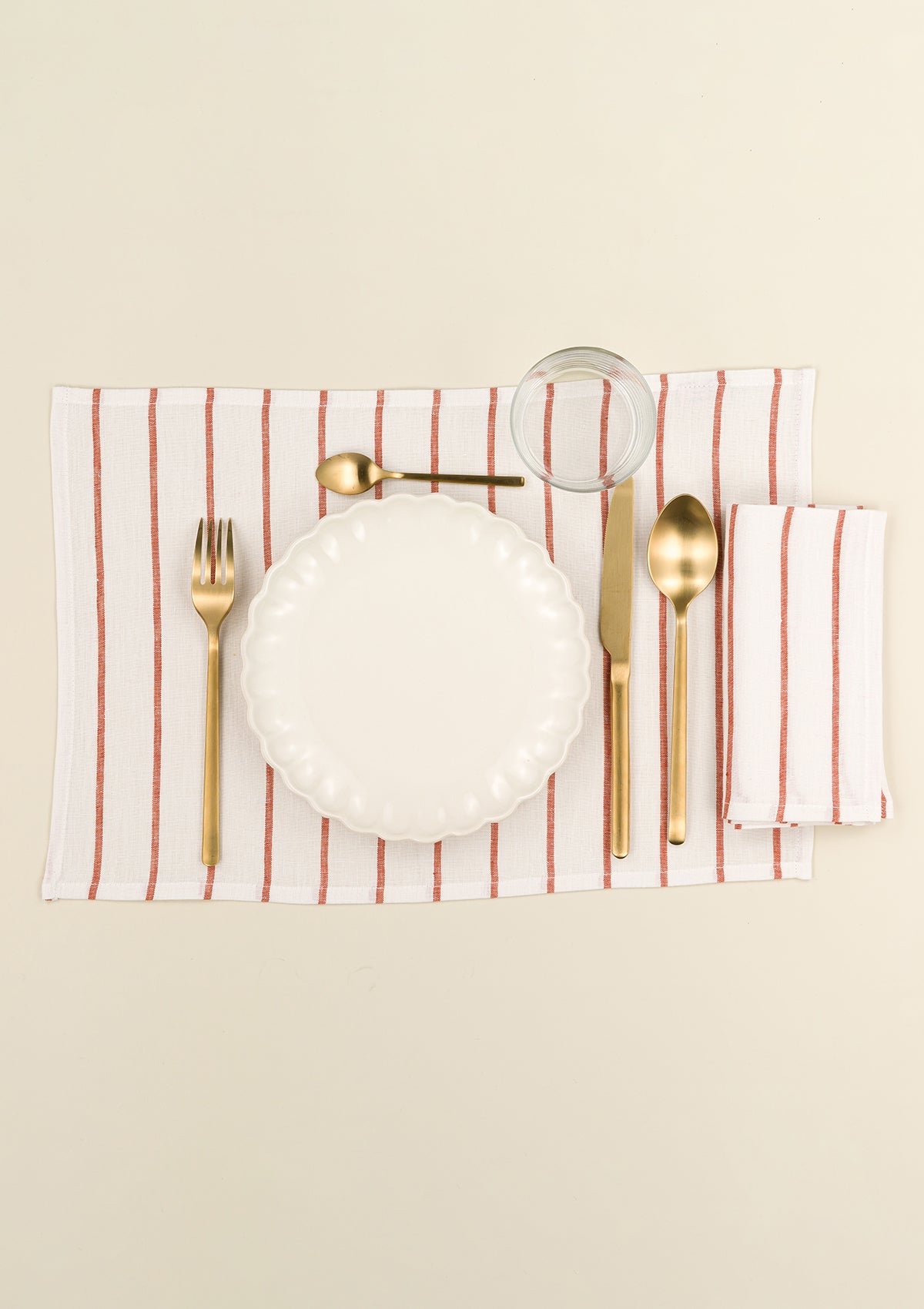 Serviettes de table en lin (lot de 2) rayures oranges & blanches