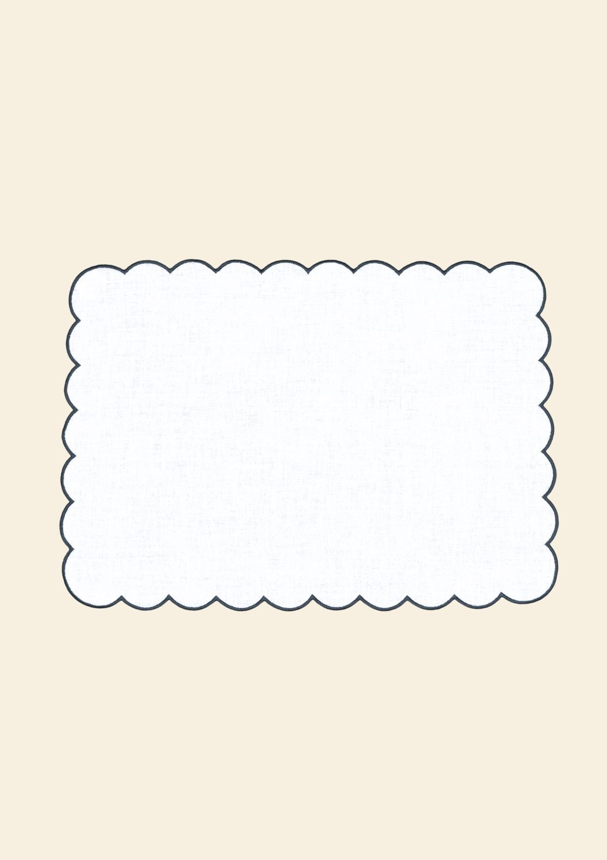 Rectangular scalloped placemats in White & Slate blue linen