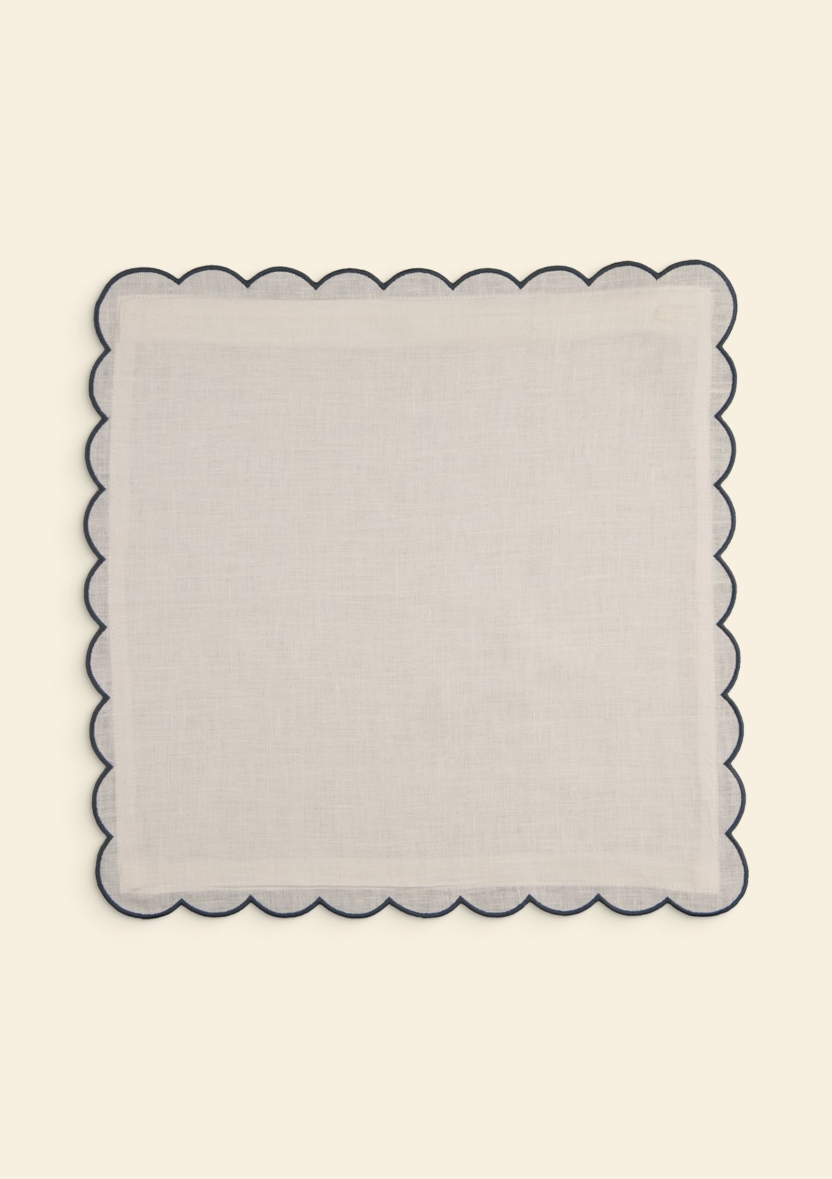 The square scalloped linen cushion White & Slate blue