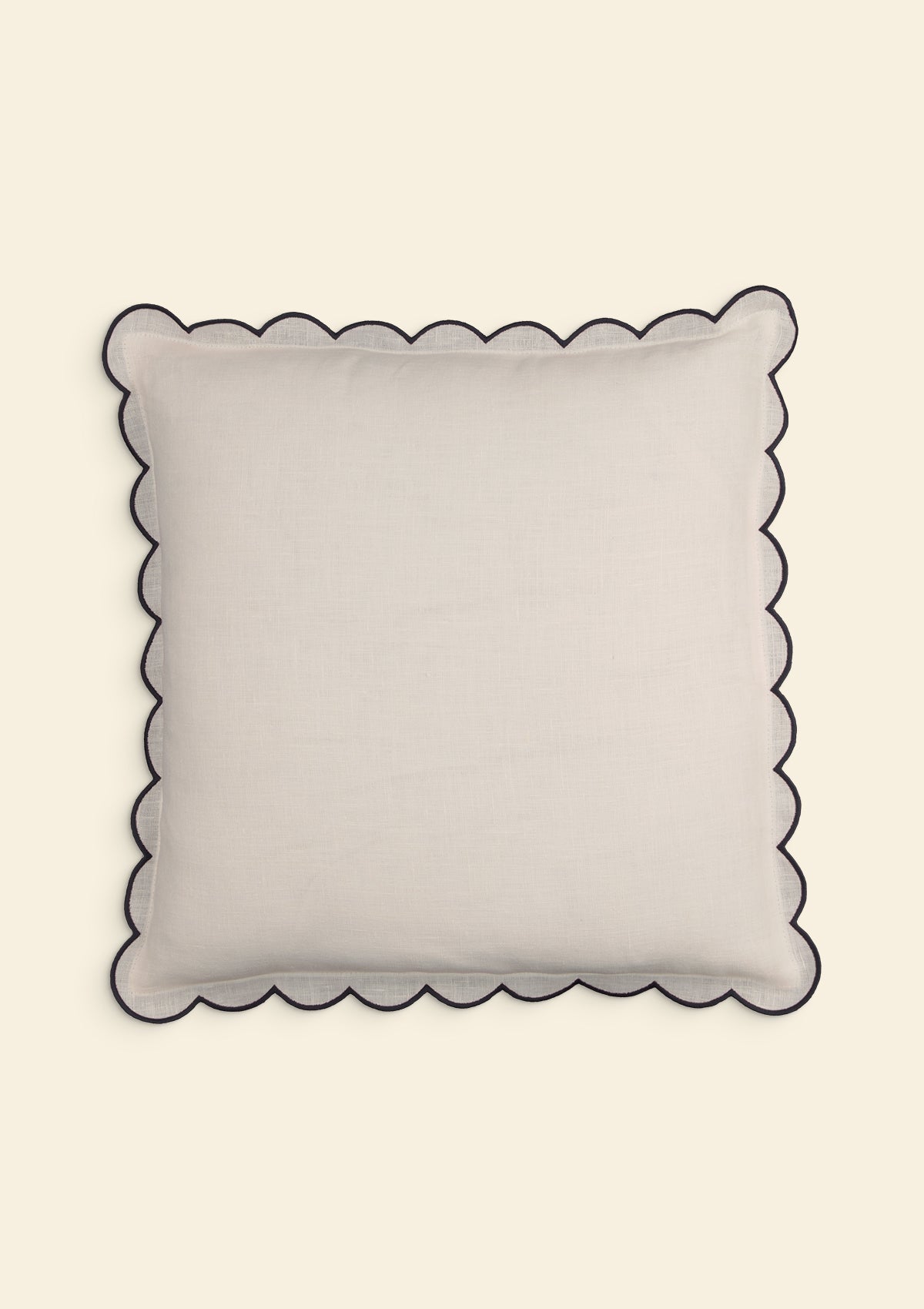 The square scalloped linen cushion White & Slate blue