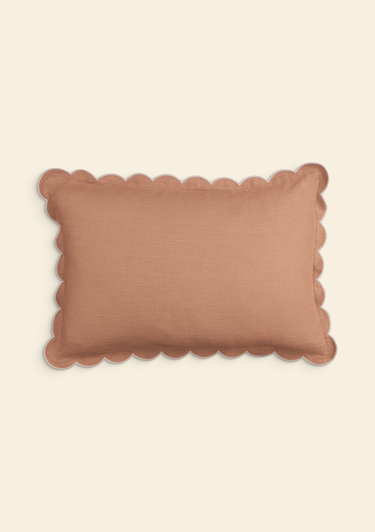 Rectangular scalloped linen cushion Powder pink & White