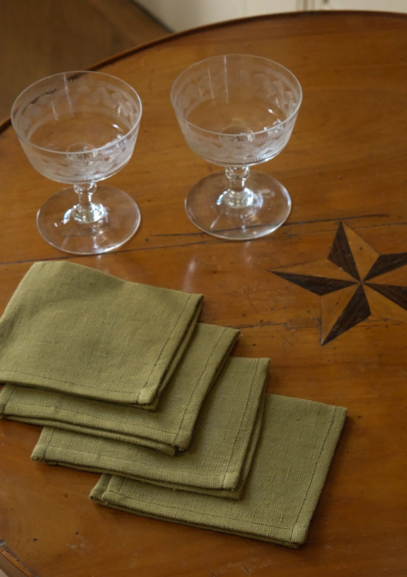 Les serviettes cocktail en lin Vert olive
